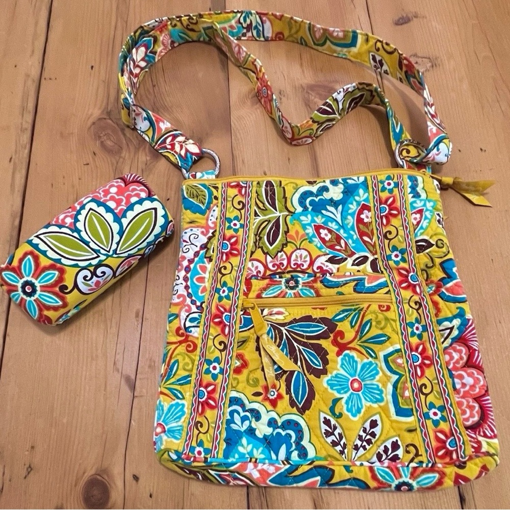 VERA BRADLEY Provencal Crossbody + Clamshell Eyeglass Case ~ Yellow Fall Retired - Picture 11 of 11